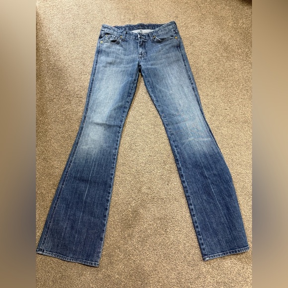 7 For All Mankind Women A Pocket Jeans Flared Wide Leg Dark Wash size 28 - Picture 2 of 7